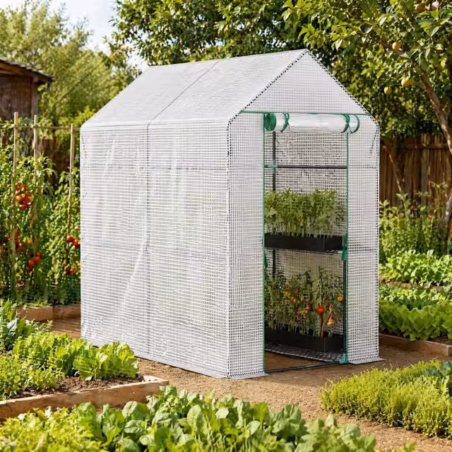 STILVORA White Walk-In Greenhouse with 4 Shelves, W/D/H: 182.88 x 121.92 x 190.0 cm