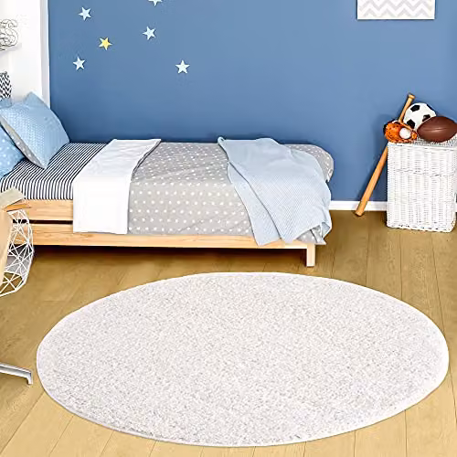 THE RUGS White Plain Shaggy Round Rug, Diameter: 120 cm – 1