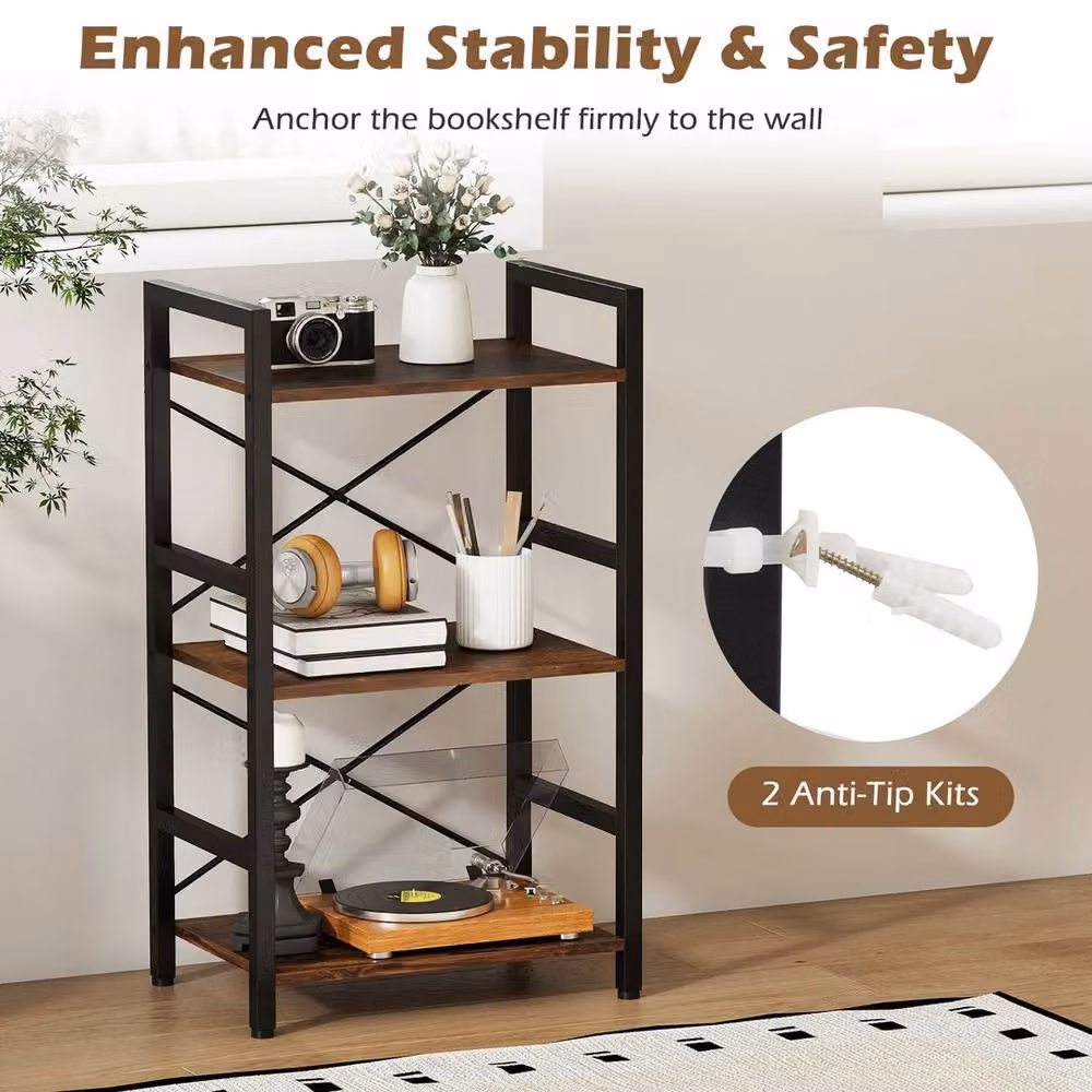 KORVIXA Freestanding Industrial Display Shelf Storage Organizer in Brown – 5
