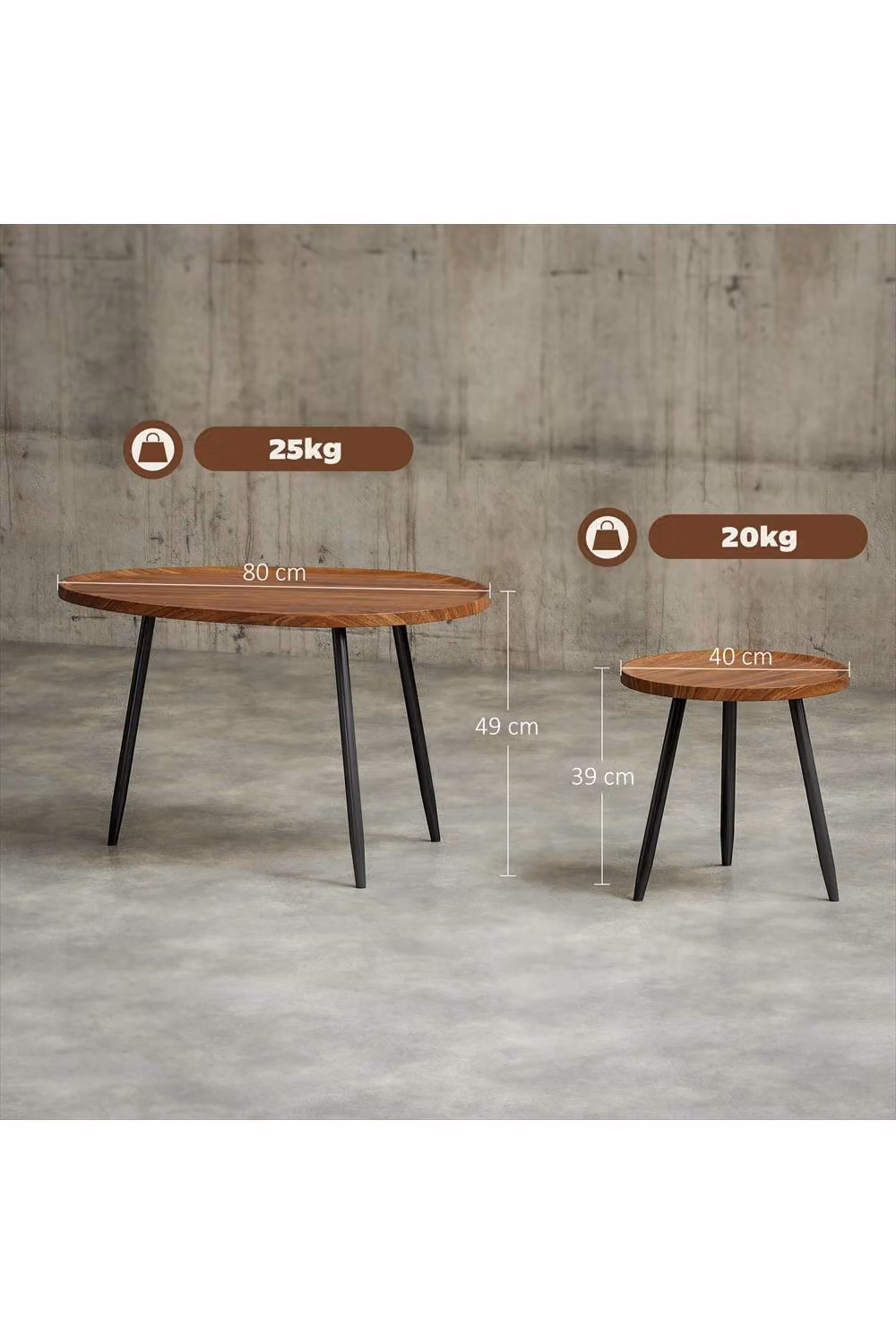 ERGOVEXA Nesting Coffee Table Set of 2, Round Stacking Side Tables in Brown Chestnut – 2