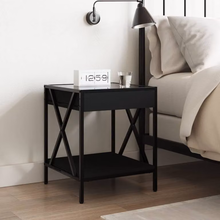 Berkfield Home Decorative Bedside Table with Infinity LED Lighting, Black, W/D/H: 40 x 40 x 49 cm