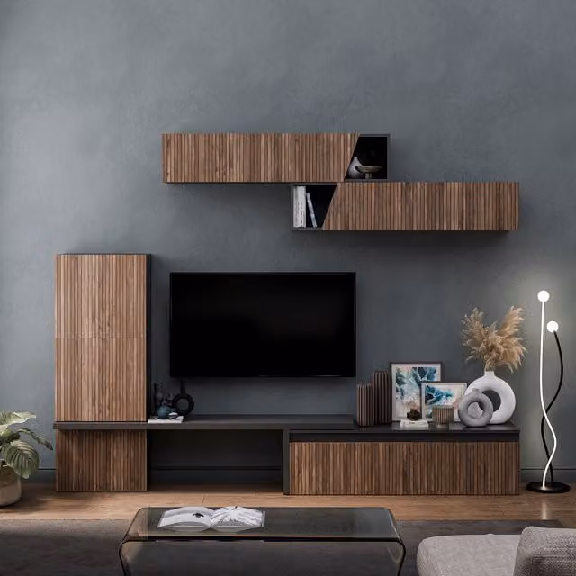 Arad Minimalist Wall Mounted Entertainment Center in Black and White