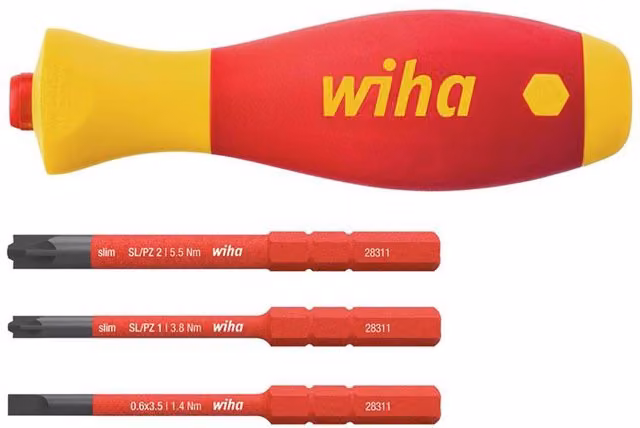 Wiha SoftFinish Electric SlimVario Rechargeable Screwdriver Set, 4 Piece, Red