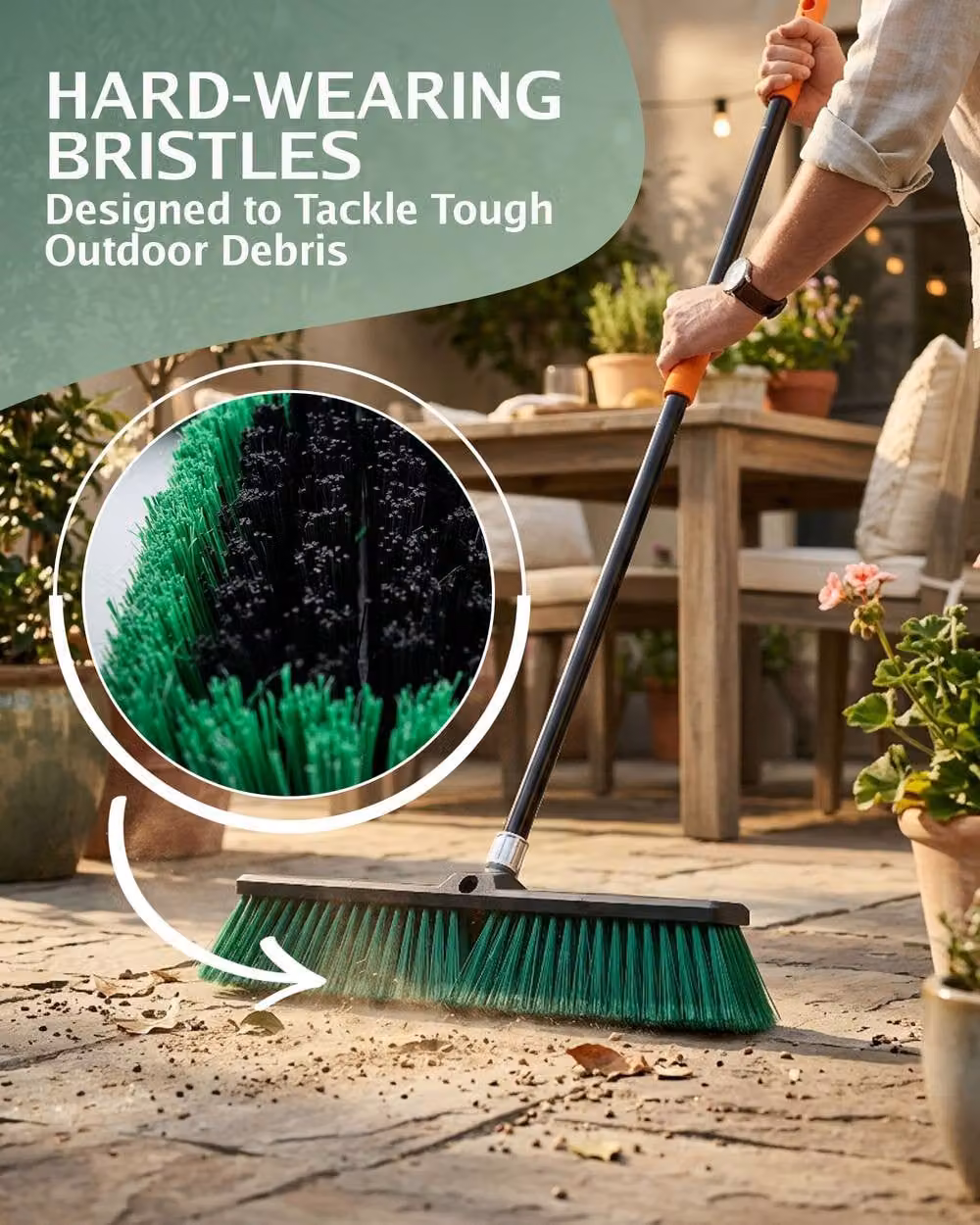 Pelle & Sol Heavy Duty Outdoor Garden Broom in Green, W/D/H: 60 x 60 x 140 cm – 7