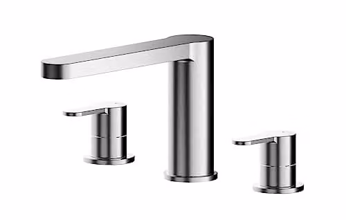 nuie ARV333 Arvan Modern Bathroom Round Deck Mounted 3 Tap Hole Bath Filler Tap with Lever Handles, Chrome