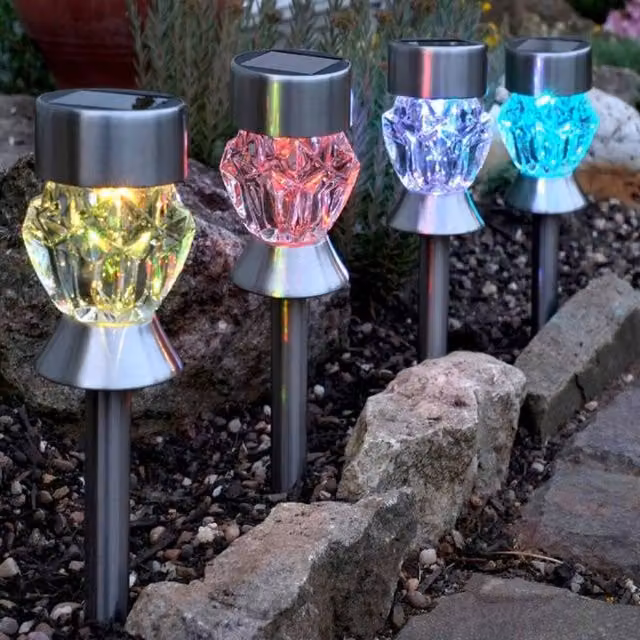 Garden Mile Set of 4 Solar LED Stake Lights in Silver