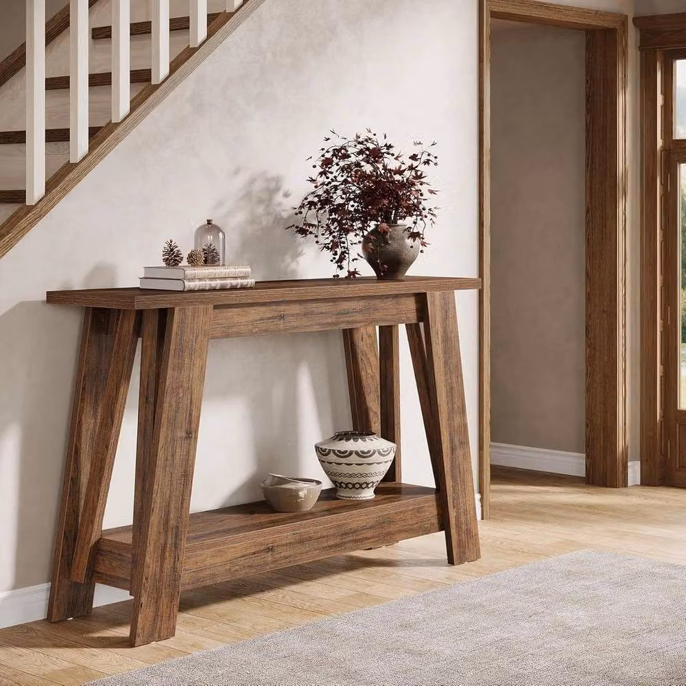 VOGREX Brown Farmhouse Console Table with Storage, W: 104.9 cm, D: 30.0 cm, H: 79.5 cm – 5