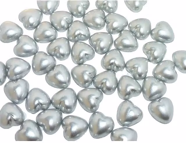 Syntego Pack of 50 Silver Pearl Heart Shape Flat Backed Beads
