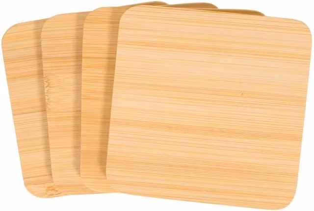 My Home Pack of 4 Square Solid Bamboo Coasters in Beige