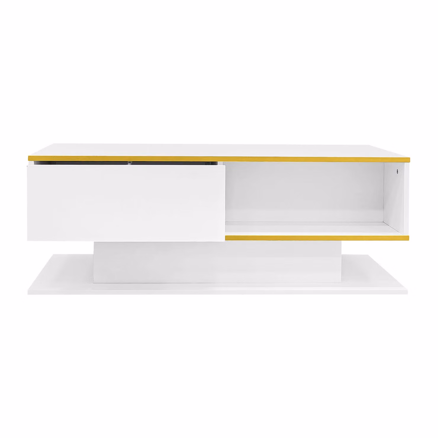 Aosom UK Modern LED Coffee Table with High-Gloss White Finish and Gold Accents, featuring Storage Drawers, W: 100 cm, D: 50 cm, H: 40 cm – 2