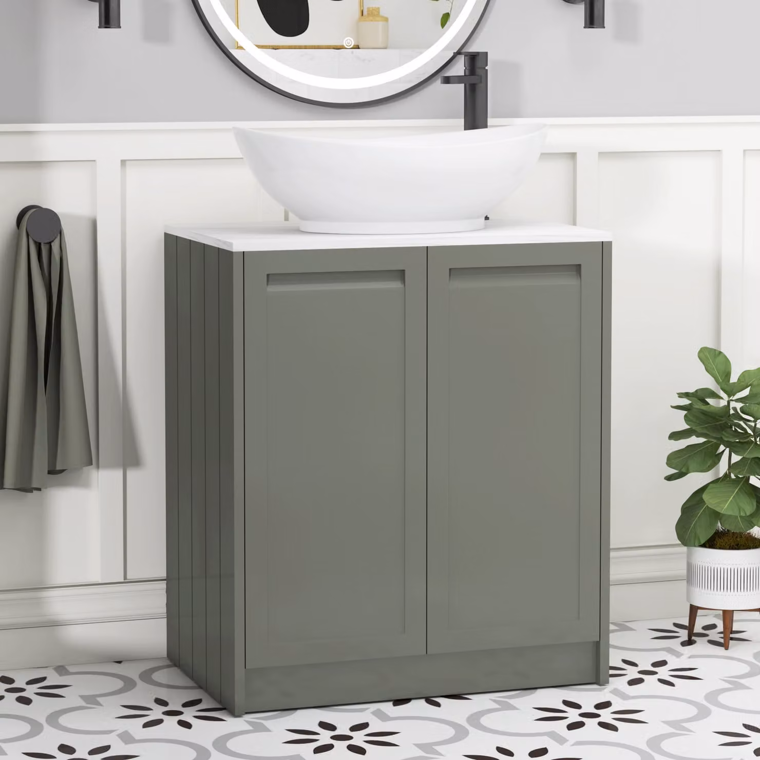 Royal Bathrooms Elmore 700mm Matt Green Floor Standing 2 Door Vanity Unit with Amaze Basin