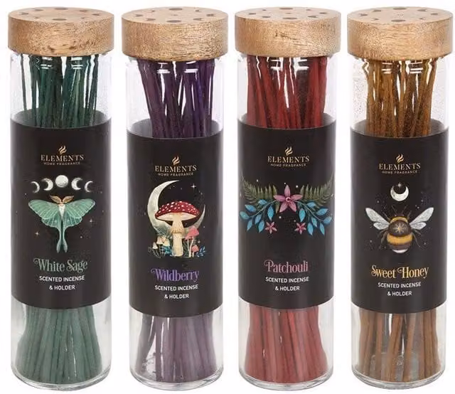 KDMD Set of 20 Fruity Dark Forest Incense Sticks in a Multicolour Green Wood Display