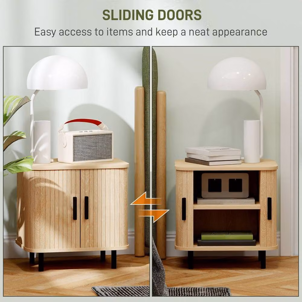 KORVIXA Scandinavian Oak Bedside Table with Sliding Doors in Light Oak, W/D/H: 100 x 100 x 2 cm – 3