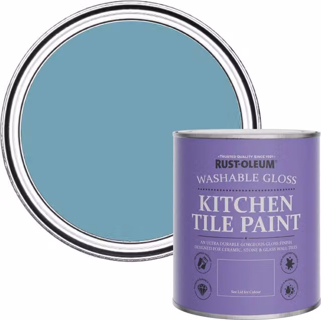 Rust-Oleum Water-Based Kitchen Tile Paint in Gloss Finish, Belgrave Blue, 750ml