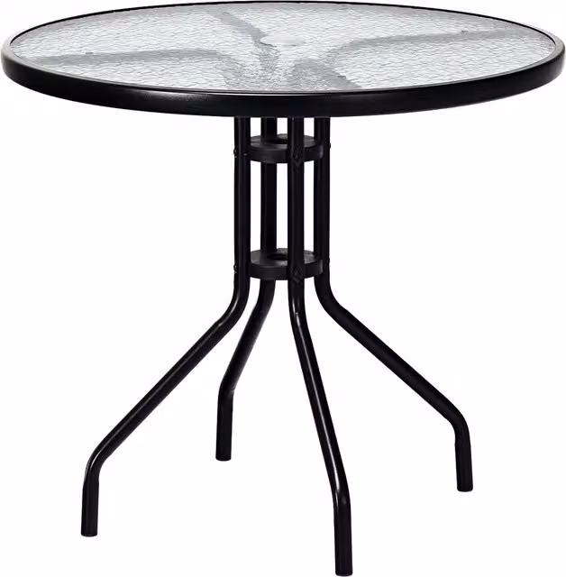 COSTWAY Round Black Glass and Powder Coated Steel Patio Table, Diameter: 70 cm