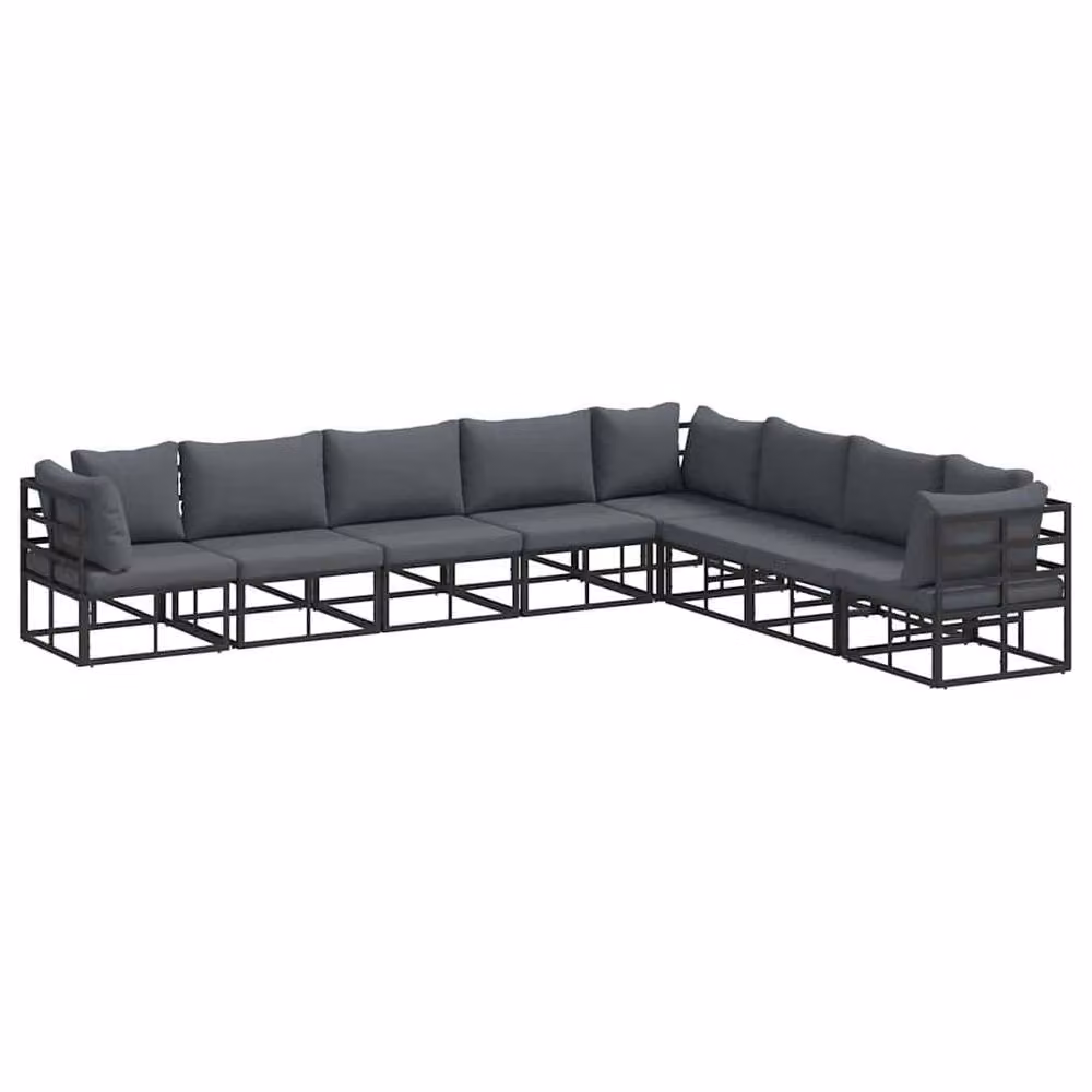 Berkfield Home 8-Piece L-Shape Garden Sofa Set with Upholstered Cushions and Scatter Pillows in Black Powder Coated Aluminium – 3