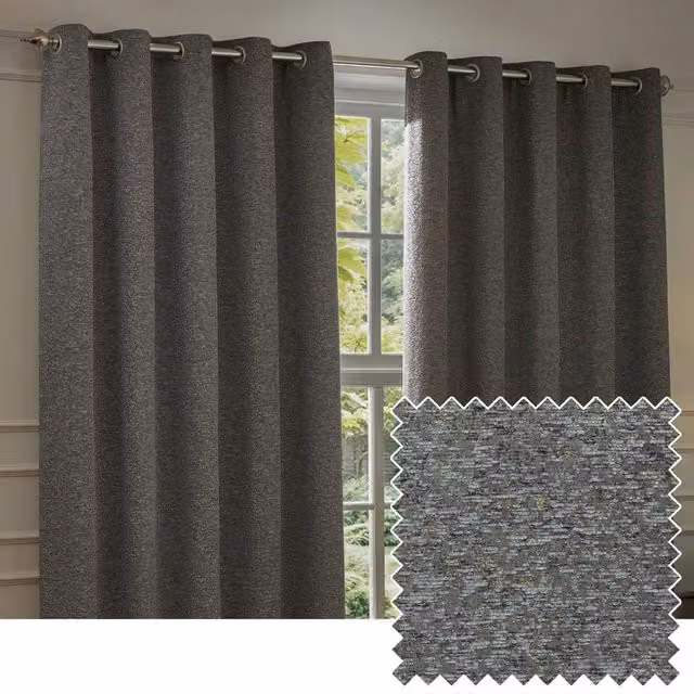 Paoletti Galaxy Velvet Chenille Eyelet Curtain Pair in Charcoal, Width: 229 cm, Drop: 183 cm – 1