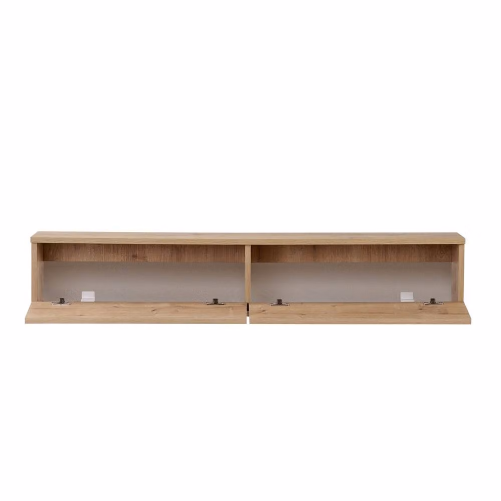 CALICOSY ROY Wall-Mounted TV Unit with 2 Drop-Down Doors in Light Oak, Width: 160 cm – 3