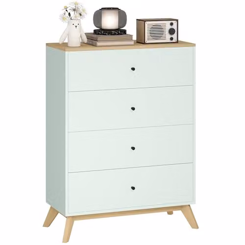HOMCOM 4 Drawer Chest of Drawers in Green and Oak