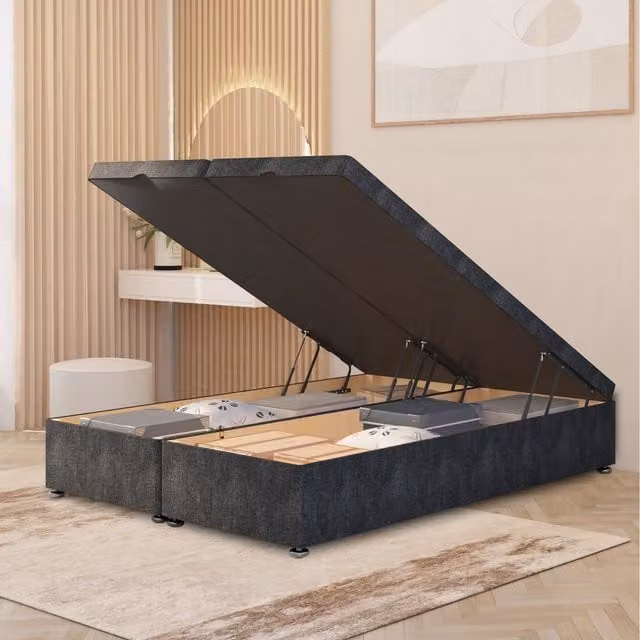 Somnior Beds Ltd Ottoman Divan Bed Frame with Gas Lift Base in Charcoal Grey Tweed Fabric, W/D/H: 150 x 200 x 153 cm