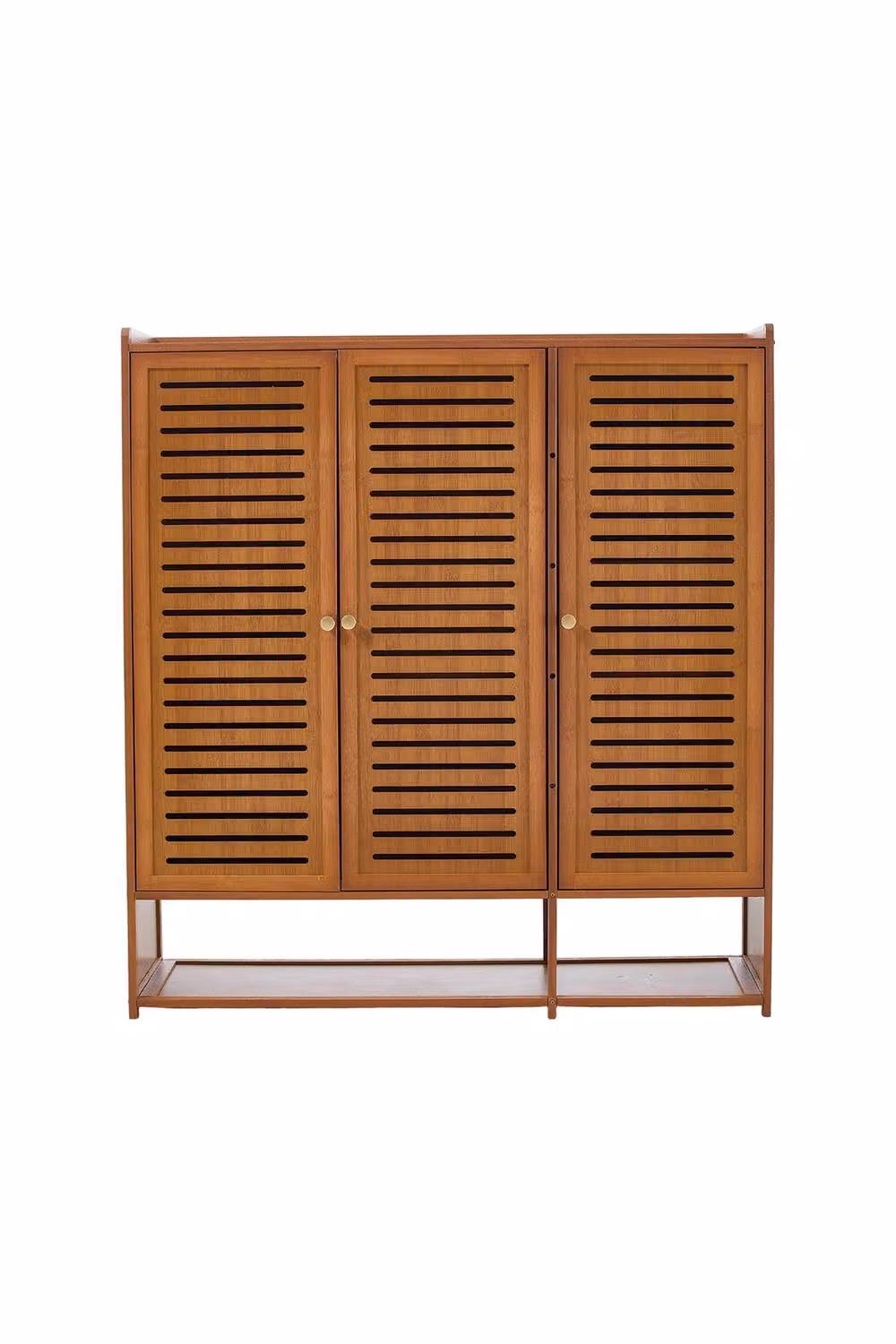 H&O Direct Modern Brown Bamboo Shoe Storage Cabinet with 3 Hinged Doors and Internal Shelves – 3