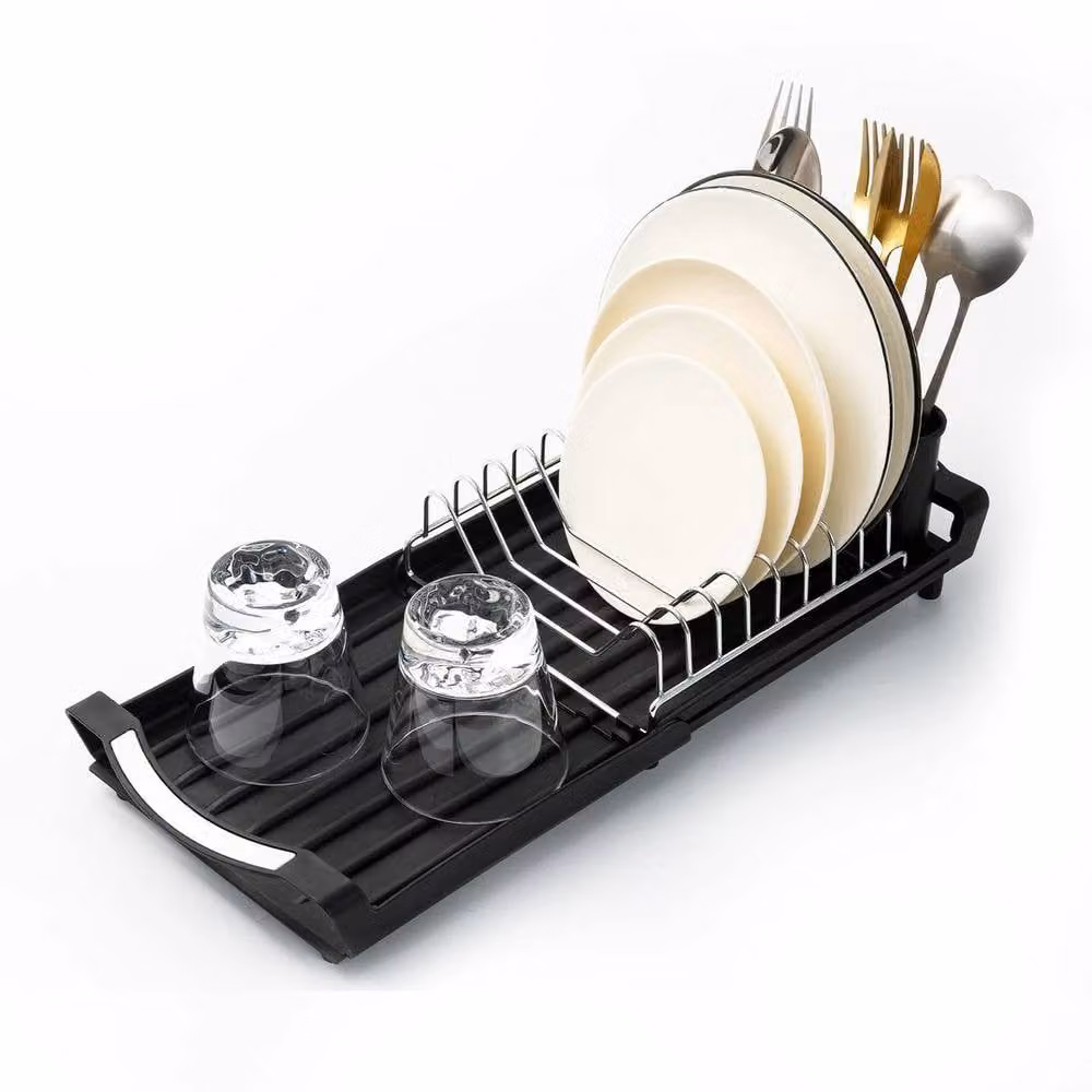 NESTLUNE Black Expandable and Foldable Metal Compact Dish Drying Rack, W: 100 cm, D: 15 cm – 5