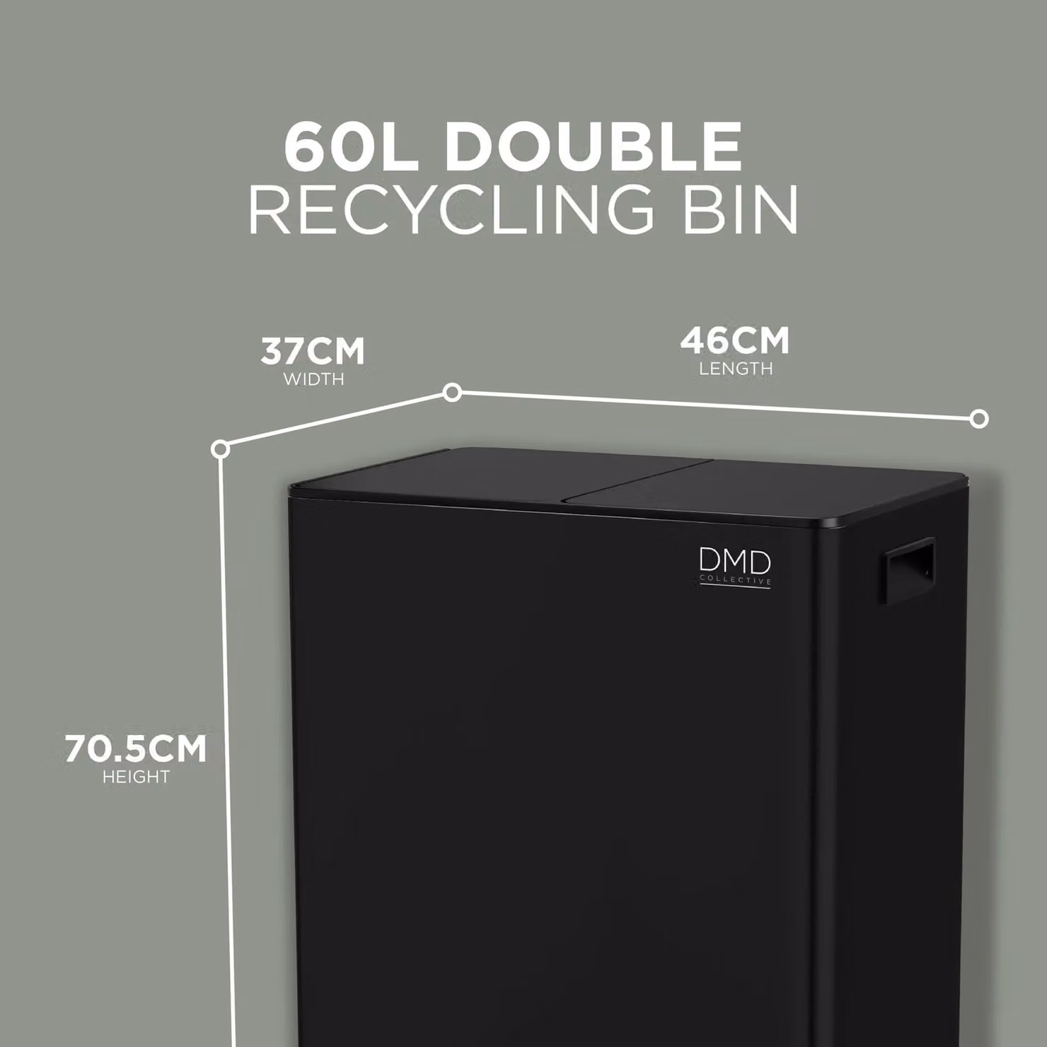 DMD Collective 60L Stainless Steel Double Kitchen Waste and Recycling Bin with Soft Close and Fingerprint Proof Finish in Black – 2