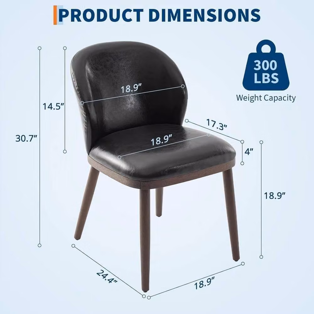 VOGREX Set of 2 Black Synthetic Leather Upholstered Dining Chairs with Ergonomic Back and Wood Legs – 2