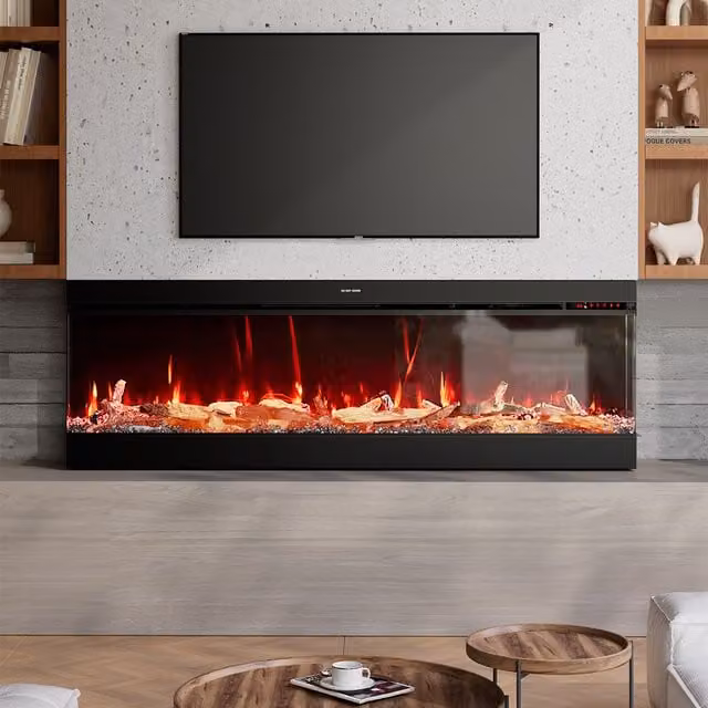 Lifeideas Recessed Electric Fireplace with Gradient Lighting in Black, Width: 150.5 cm