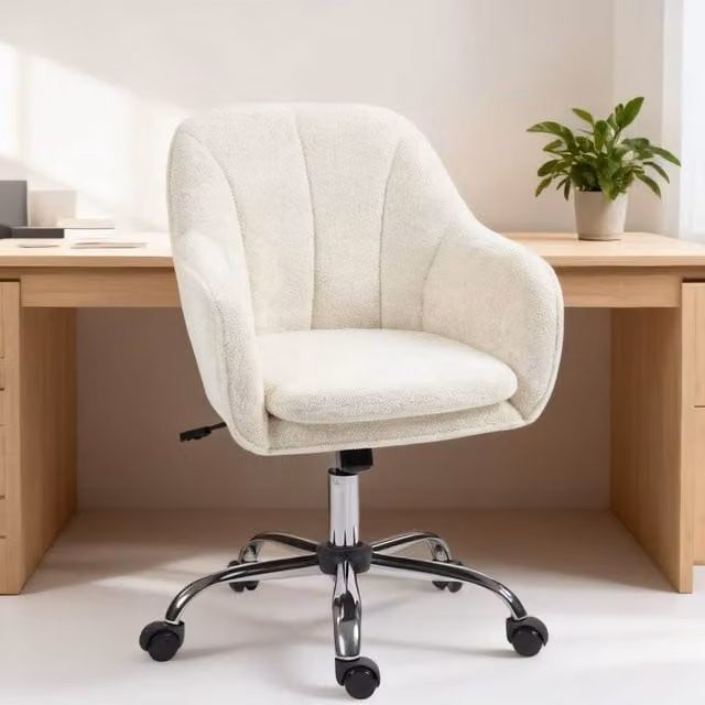 ERGOVEXA Snow Flannel Office Chair in White Bouclé Fabric, W/D/H: 53 x 63 x 120 cm – 1
