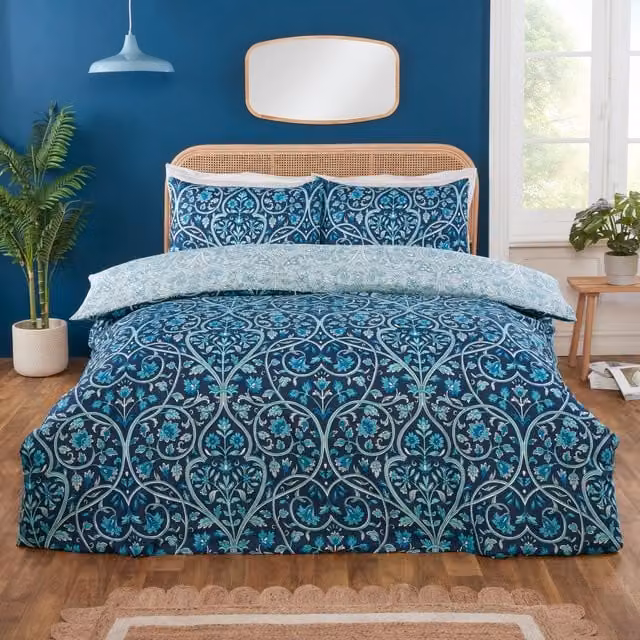 Rapport Home Blue Floral Reversible Microfibre Duvet Cover and Pillowcase Set, W/D/H: 180 x 200 cm