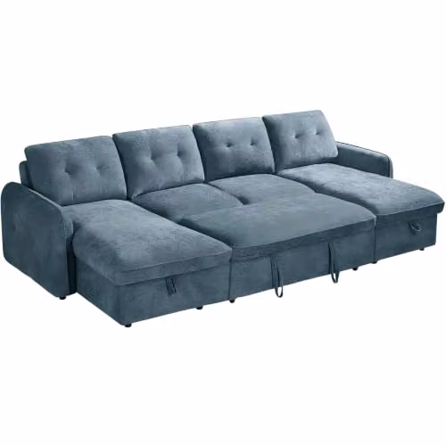 Beehive Furniture Marlowe U-Shaped Reversible Corner Sofa Bed in Blue Upholstered Fabric – 1