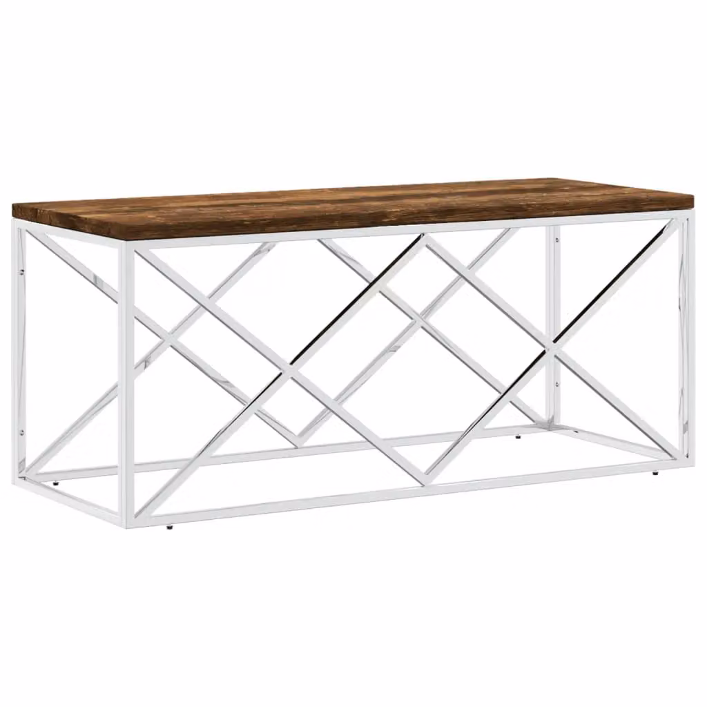 Berkfield Home Rectangular Coffee Table in Silver with Stainless Steel and Reclaimed Solid Wood – 2