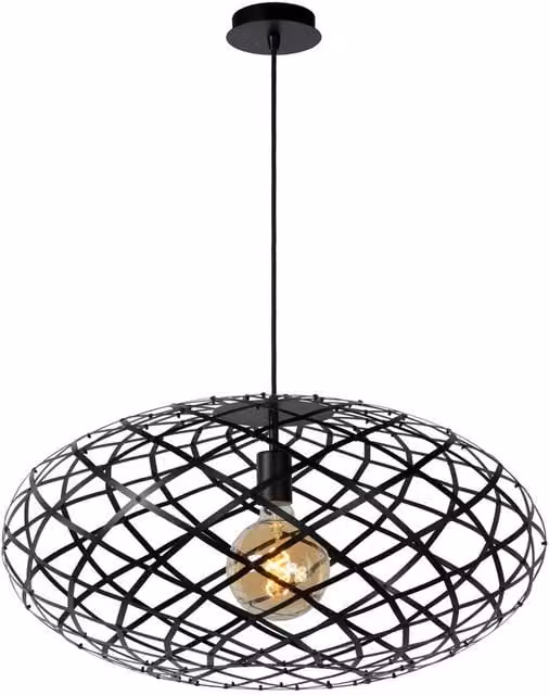 Lucide Wolfram Modern Round Pendant Light in Black, Height Adjustable and Dimmable, Diameter: 65 cm