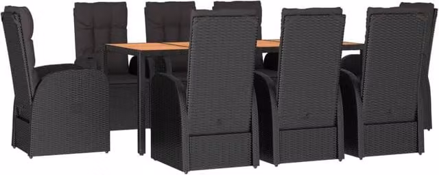 Berkfield Home Beautiful 9 Piece Black Poly Rattan and Oiled Acacia Wood Garden Dining Set
