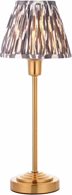 Netlighting Rise Vintage Table Lamp with Brass Finish and Grey Fabric Ikat Shade, Diameter: 16 cm, E14