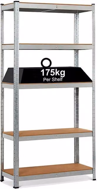 Kelvenix Heavy Duty Garage Shelving Unit in Silver with Adjustable MDF and Steel Shelves, H 180 x W 100 x D 40 cm