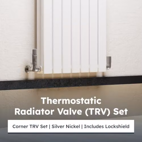 UK Radiators Talus Bold Angled Thermostatic Radiator Valve and Lockshield Set in Silver Nickel with 1/2" x 15mm Brass Fittings – 2