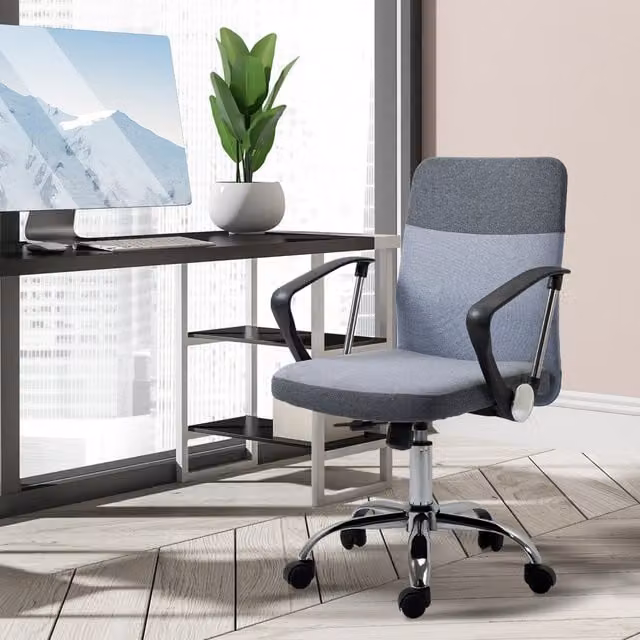 Vinsetto Modern Ergonomic Fabric Office Chair with Armrests and Castors in Grey