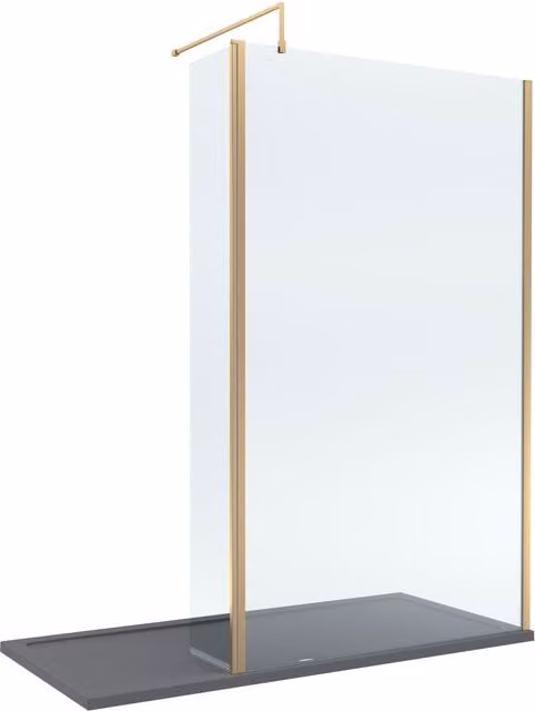 Balterley 8mm Glass Walk-In Wetroom Screen with Return and Tray, Brushed Brass, W/D/H: 1700 x 800 mm