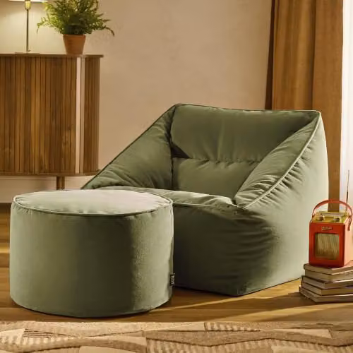 icon Natalia Velvet Adults Bean Bag Armchair and Pouffe Set in Dusk Pink and Olive Green – 8