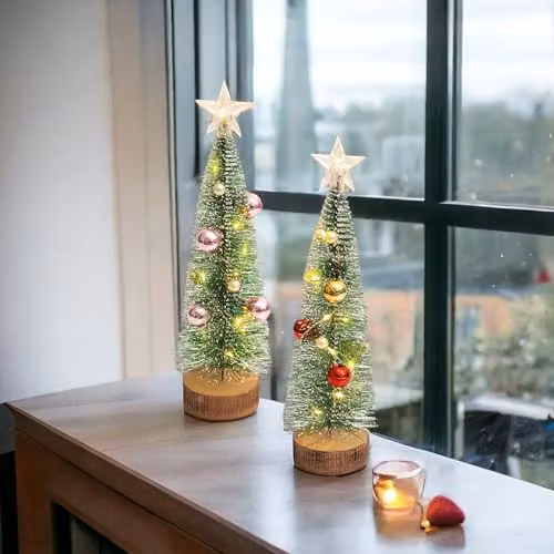 St Helens Home and Garden Battery Powered Tabletop Mini Christmas Tree in Green with Pink and Pearl Baubles – 4