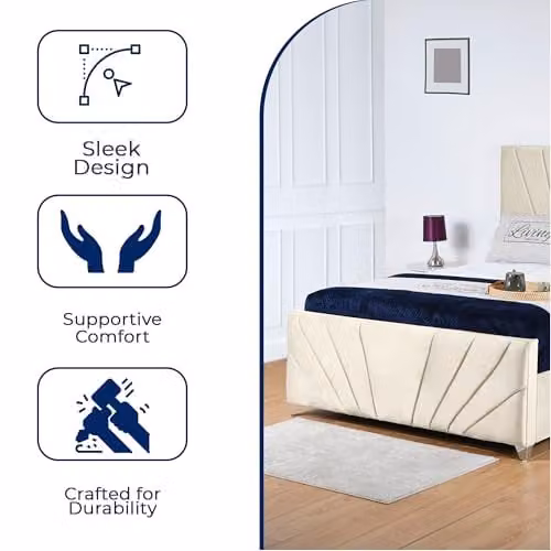 Living Comfort Bedz Bespoke Ottoman Bed Frame with Headboard in Cream Plush Velvet, W/D/H: 200 x 180 x 127 cm – 4