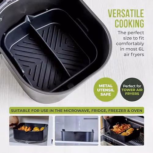Tower T843095 Square Silicone Air Fryer Tray with Divider, 2.5L, Black – 3