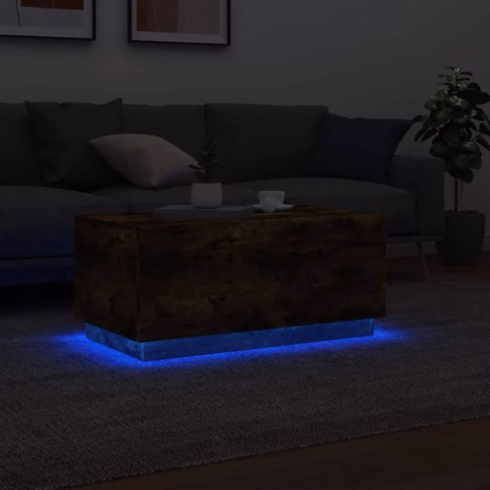 Berkfield Home Modern Rectangular Coffee Table with LED Lights in Smoked Oak Brown, W: 90 cm, D: 50 cm, H: 40 cm – 5