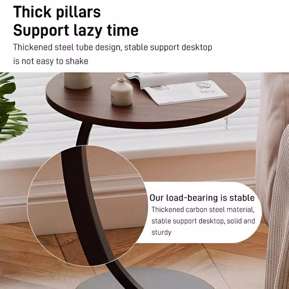 Ventryn Modern C-Shaped Compact Side Table in Brown Wood and Metal – 3