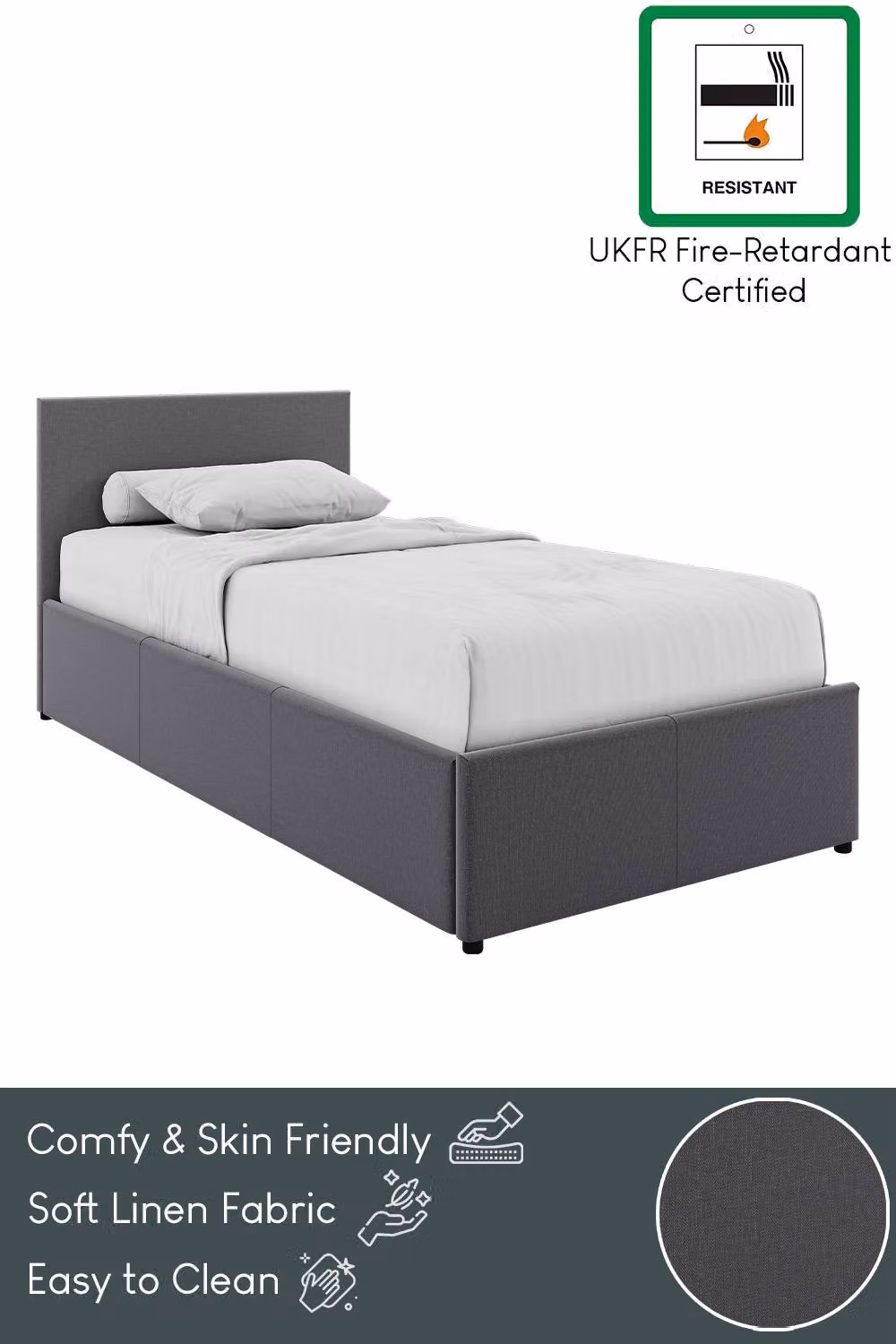Vida Designs Veronica Single Ottoman Bed Frame in Dark Grey Linen Fabric with Lift Up Base – 5