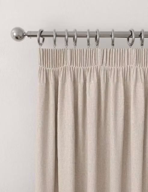 M&S Brushed Pencil Pleat Blackout Thermal Curtains, Beige