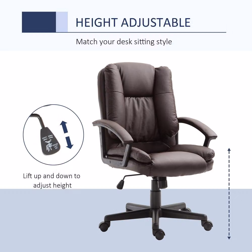 STILVORA Modern Brown Synthetic Leather Task Chair with Armrests and 360 Degree Swivel Wheels – 7