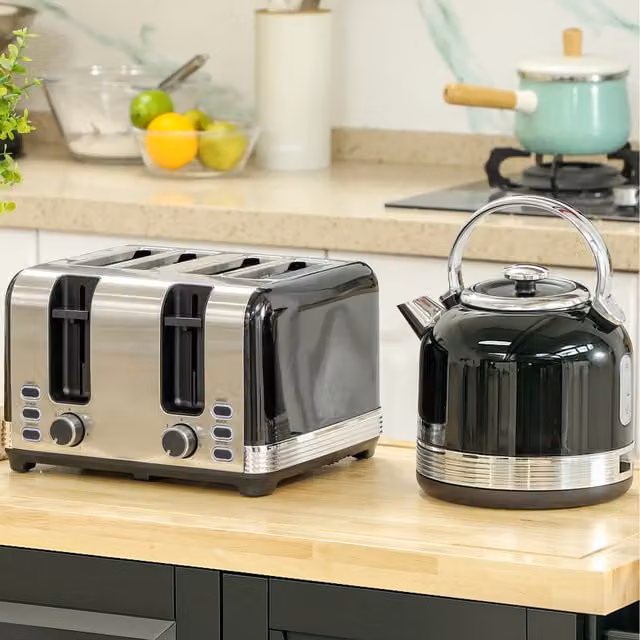 HOMCOM Fast Boil Kettle and Toaster Set, Black